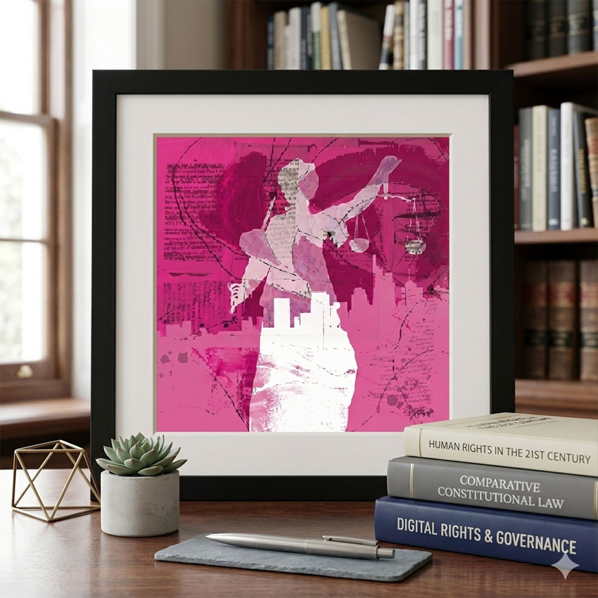 Geschenk Juristen_Justitia pink_gerahmter Print